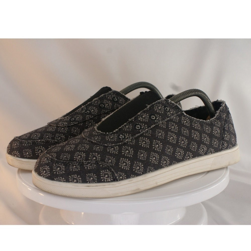 Spenco Womens Black Canvas Sunburst Pattern Slip On Sneakers Orthotic Size 9D
